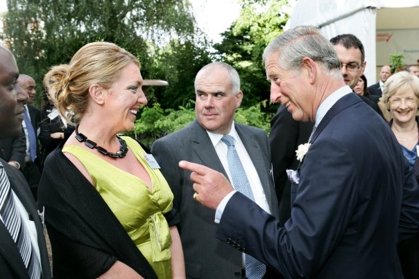 Sorrell Fearnall in conversation with HRH The Prince of Wales at a community impact event